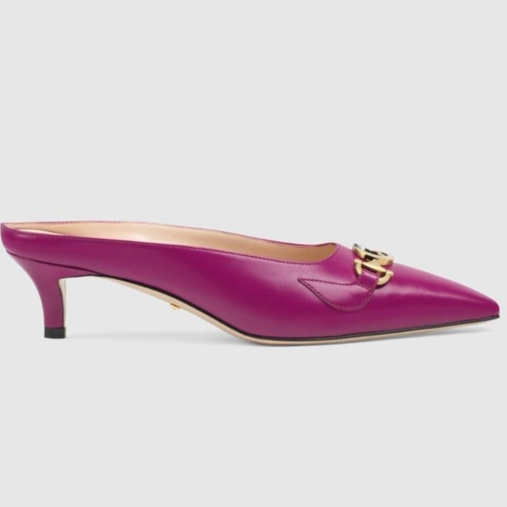 Gucci Zumi Mauve Pointed Toe Kitten Heel Mules 36 - Picture 3 of 13